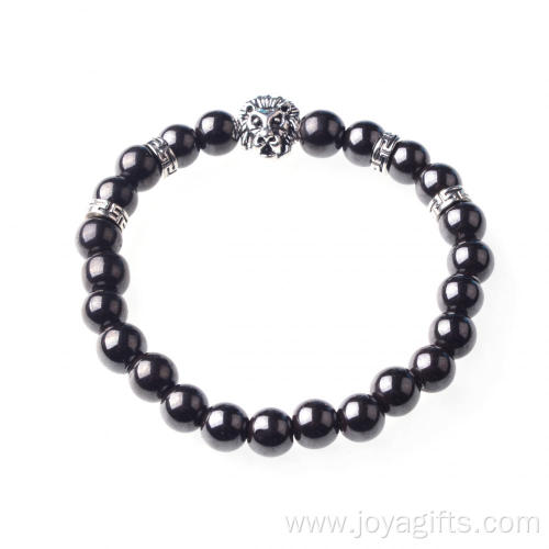 Hematite 8MM Bead Lion-Head Gemstone Bracelet